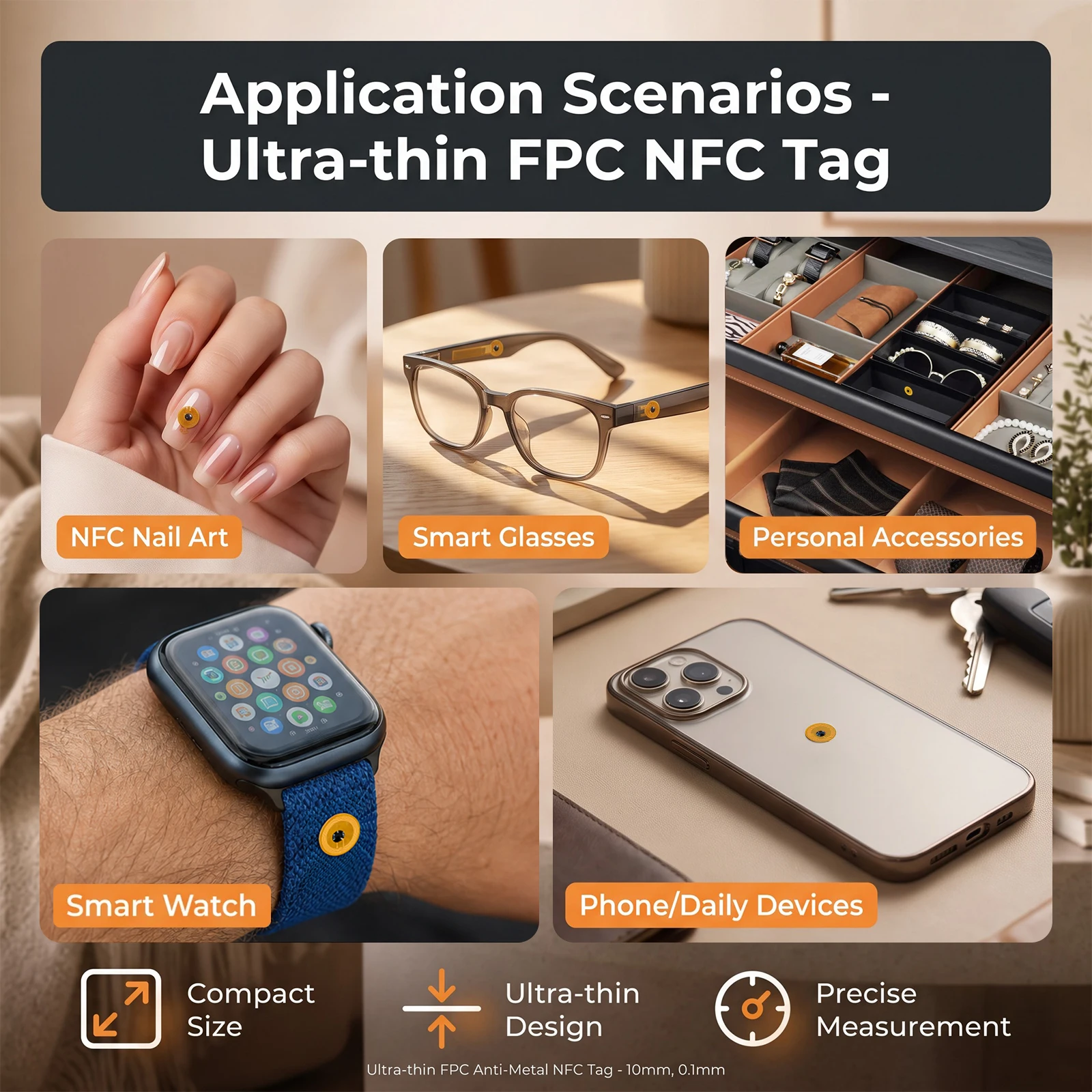 Фото 10-мм микро-FPC NFC-метки Ntag213, 144 байта, мини-карты, 13,56 МГц, антифальсификационные, антиметаллические, пассивные RF-карты для носимых устройств и IoT-устройств. №5