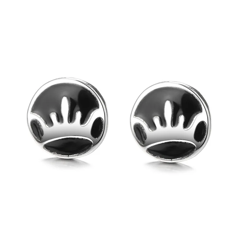 

Women's 925 Sterling Silver Stud Earrings Round Black Enamel Crown Personality Fashion Jewelry Couple Holiday Gift