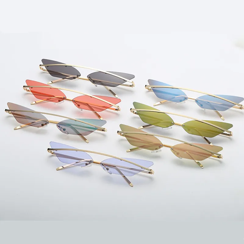 Fashion Triangle Sunglasses Women Men Hippie Cool Sun Glasses Rimless Cat Eye Mirror Gradient Lenses Eyewear | Автомобили и