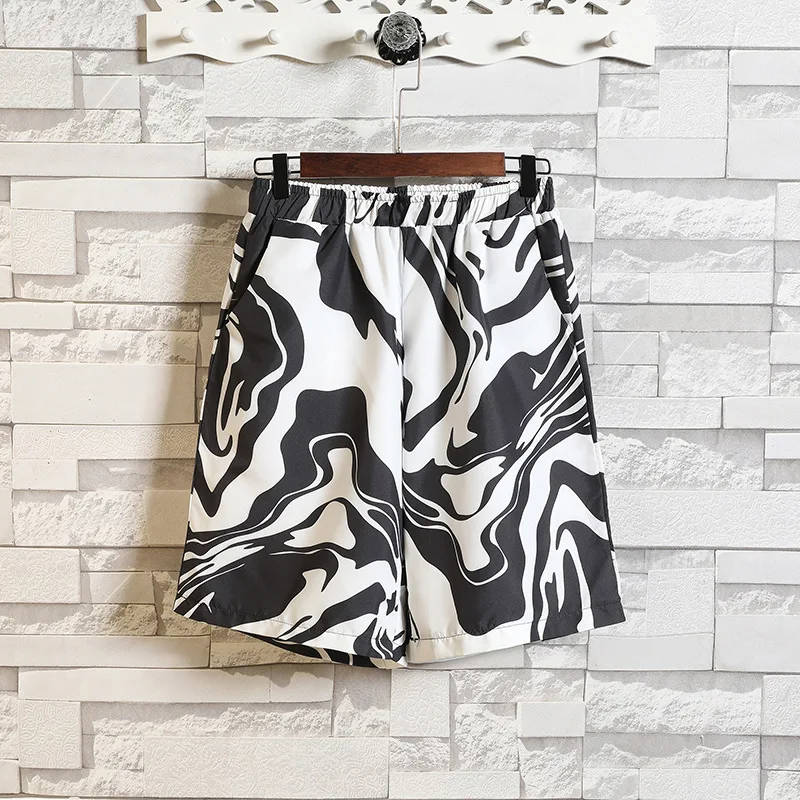 Summer New Men Chinese Shorts Print Crane Harem Pants Large Size Beach Elastic Waist Sleep Bottom Underwear Loungewear Homewear