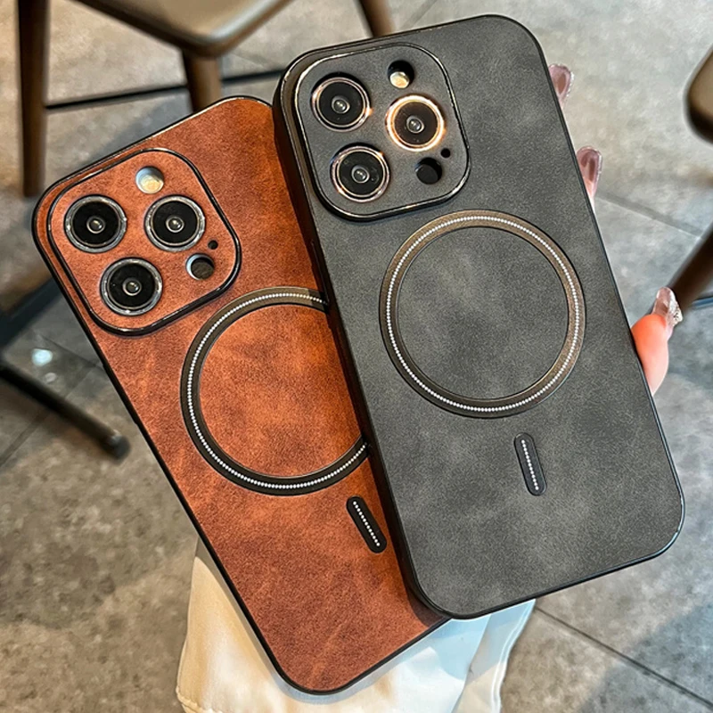 

Luxury Leather Magnetic For Magsafe Wireless Charging Case For iPhone 14 13 12 11 Pro Max XS XR X R S Mag Safe Protective Covers