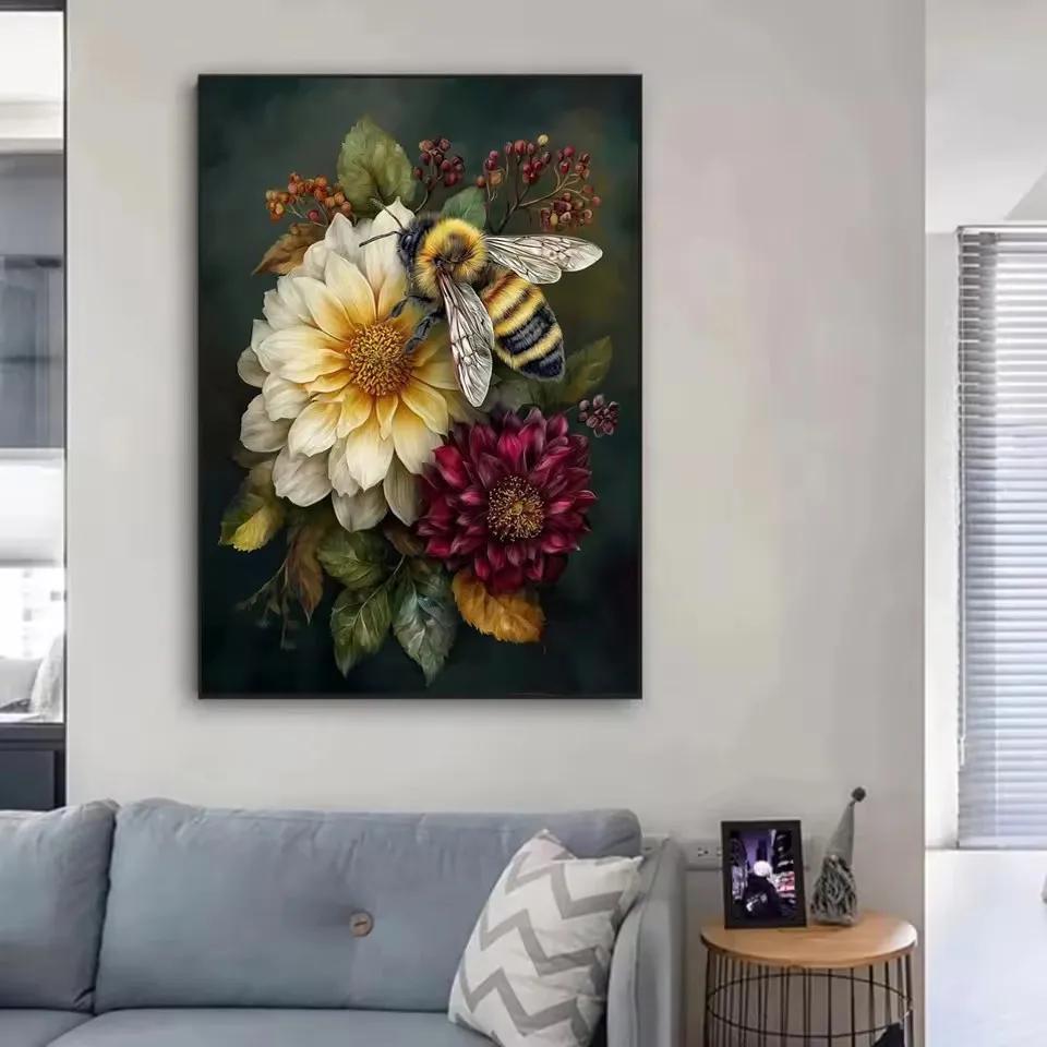 Фото Наборы для алмазной вышивки DIY: Цветы, бабочки, пчелы, полная выкладка, алмазная мозаика, вышивка крестом, декор для дома, подарок №3