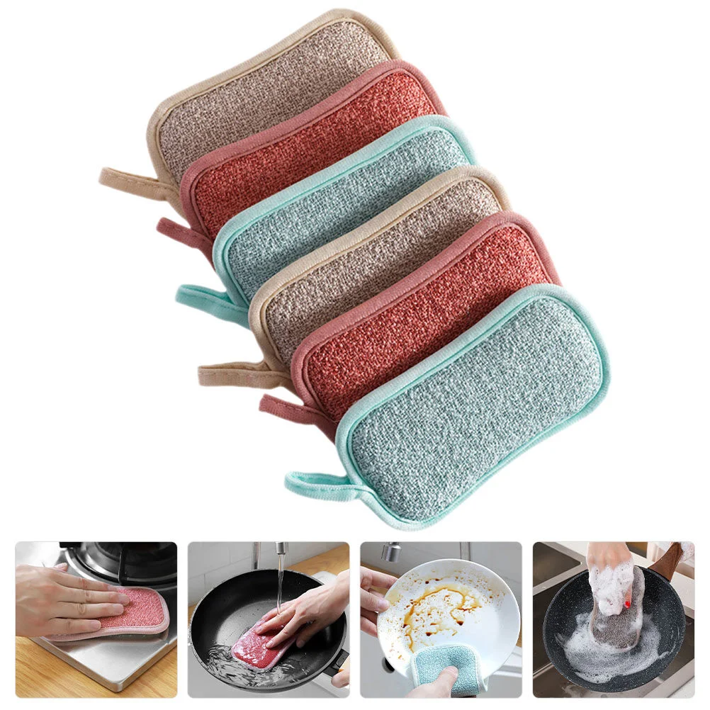 

6 Pcs Microfiber Cleaning Cloths Dishes Kitchen Sponges Convenient Scrub Wok Multi-use Cotton Linen Reusable