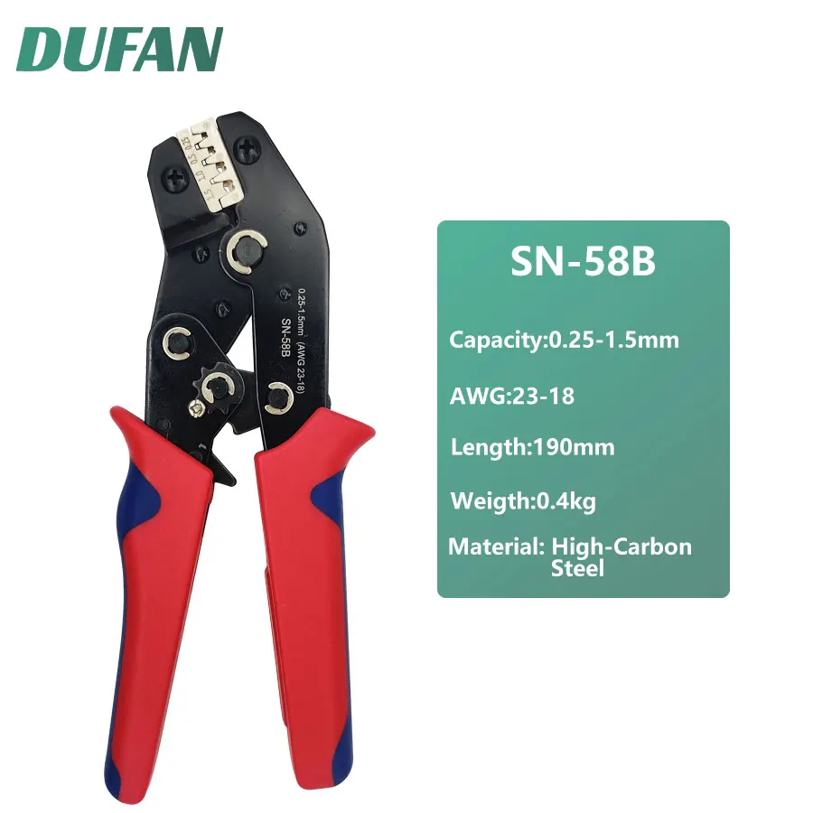 

SN-58B Wire Crimping Pliers Terminals Kit Electrical Hand Tools SN-28B + SN-48B 0.25-1.5mm² For Box TAB 2.8/4.8/6.3 SM2.5 XH2.54