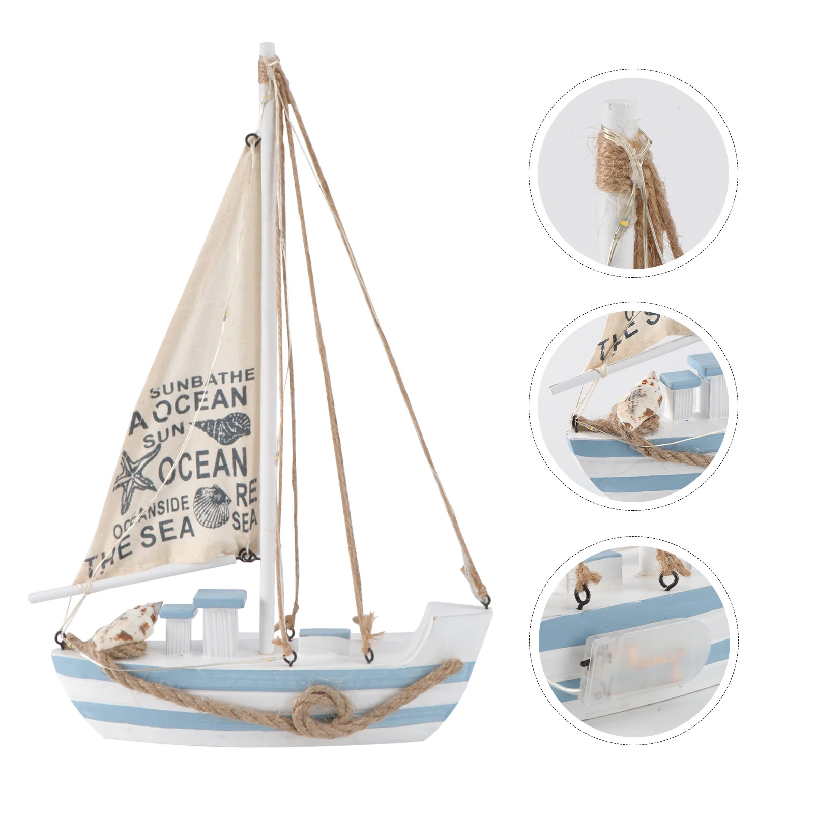

Sailboat Model Boat Nautical Ship Sailing Wooden Decor Decoration Decorations Led Home Ornament Beach Miniature Figurine