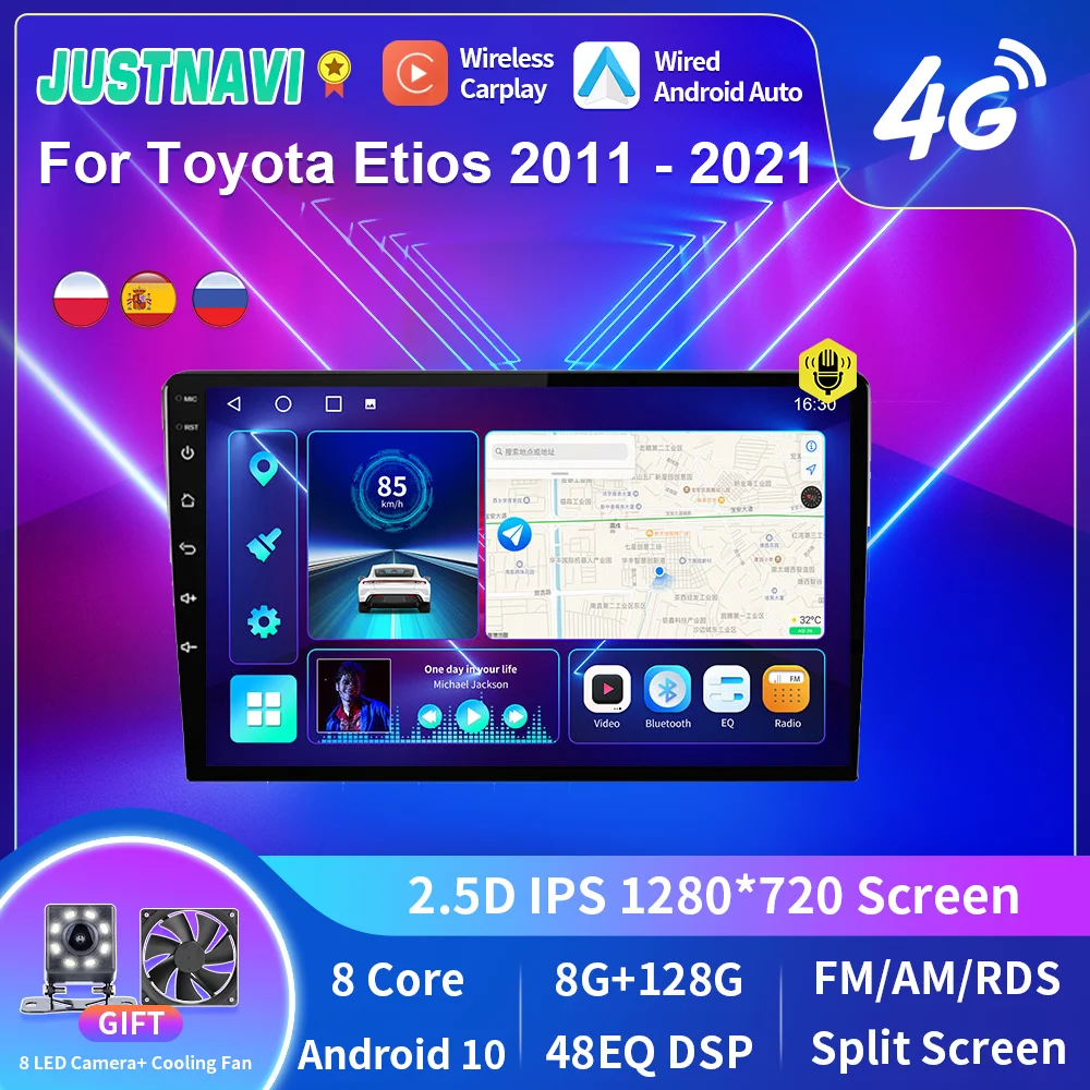 

JUSTNAVI 2din Android 10.0 Car Radio For Toyota Etios Liva 2011-2021 Multimidia Video Player GPS Navigaion Split Screen No DVD