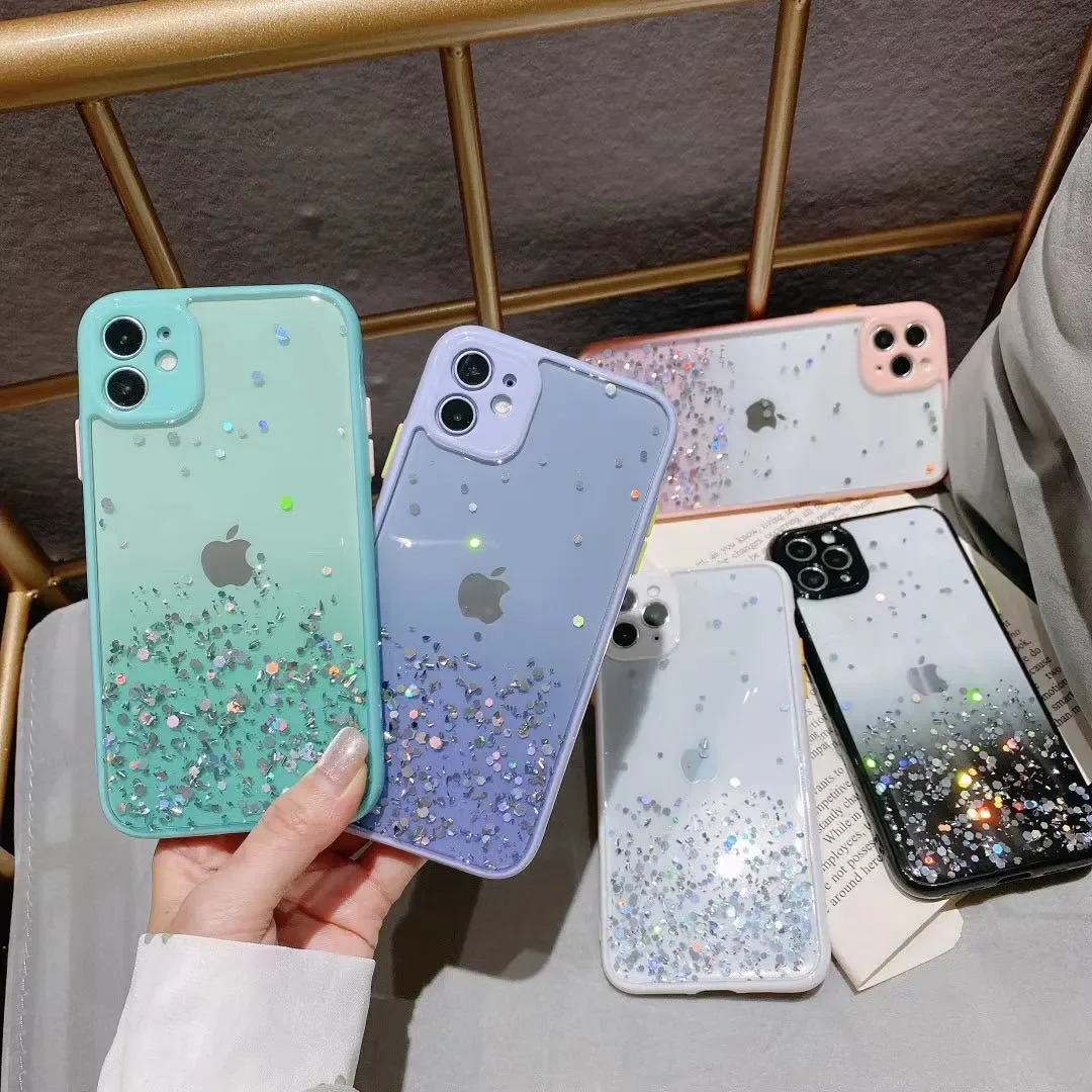 

for Apple 12 Phone Case IPhone 11 Pro Max Transparent Flash Powder Drop Glue Soft Set Female Iphone 11 Cases for Women