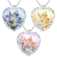 new 2021 heart shaped butterfly flower metal crystal glass pendant and necklace exquisite feminine jewelry