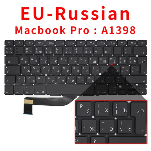Новая клавиатура для ноутбука Macbook Pro Retina, 15 дюймов, A1398, для США, Великобритании, России, Испании, Франции, 2012, 2013, 2014, 2015