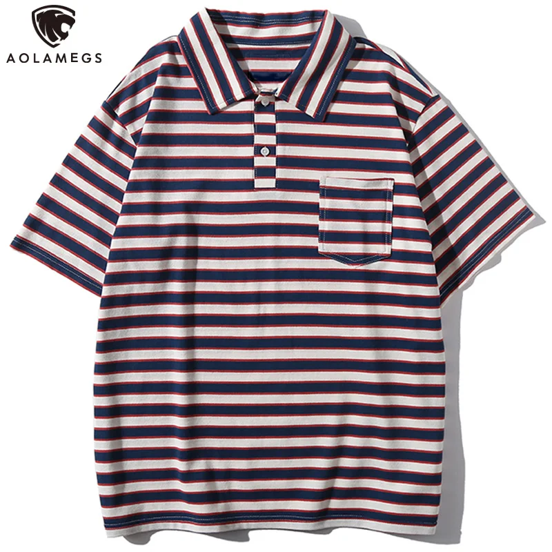 Мужская рубашка-поло в полоску с коротким рукавом футболка оверсайз мужская