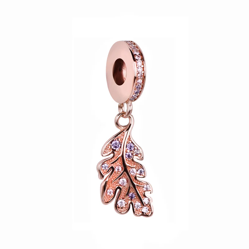 

Advanced Texture Rose Gold Oak Leaf Dangle Charm 925 Sterling Silver Bead Fit Original Pandora Bracelet Women Jewelry Gift