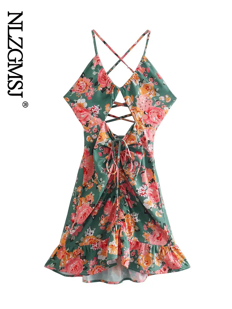

Nlzgmsj 2022 Retro Floral Beach Dress Female V Neck Sexy Backless Sundress Holiday Dress Fashion Dresses For Women 202204