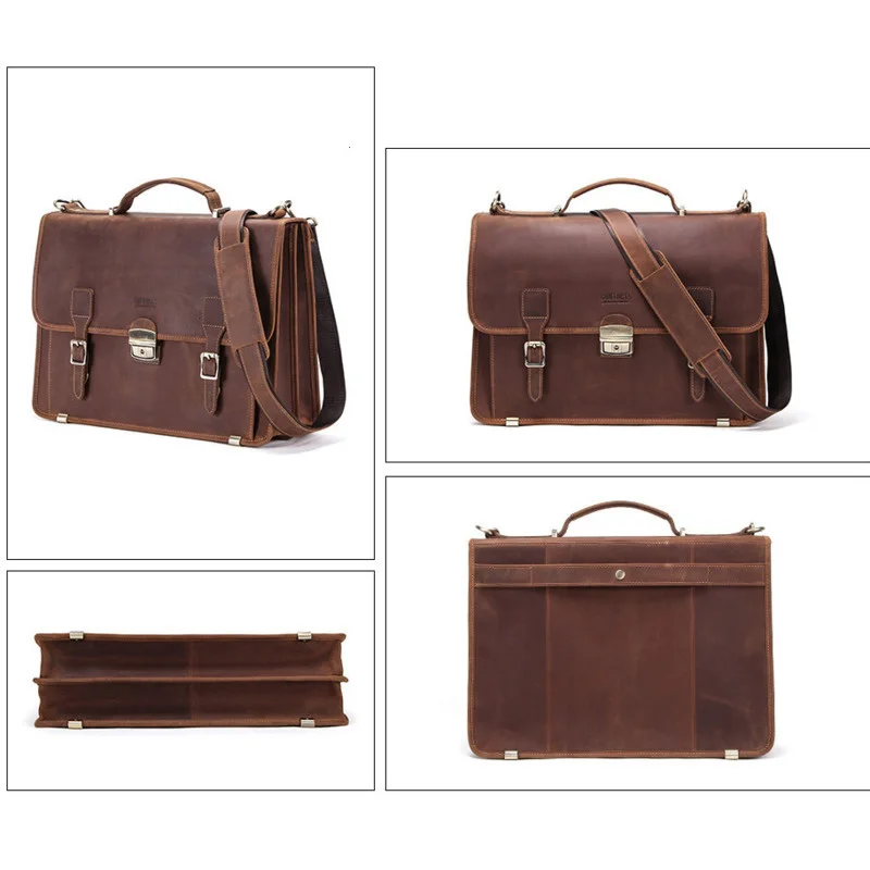 Men Luxury Business Cowhide Briefcases Genuine Leather Crossbody Messenger Handbags High Capacity Computer Single Shoulder Bag