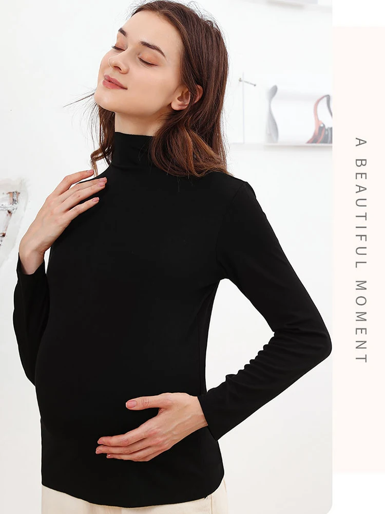 Half Turtleneck Tee Pregnant Women Winter Pregnancy Clothes Maternity Tops Thermal Underwear Long Johns enlarge