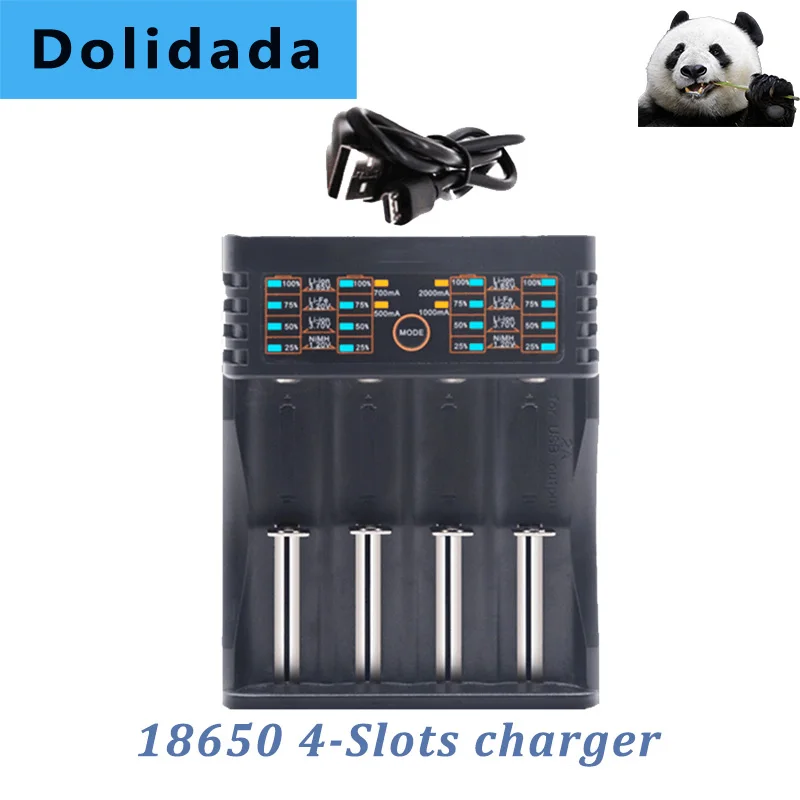 

Зарядное устройство с 4 слотами для аккумуляторов 18650, интеллектуальное зарядное устройство с USB-индикатором для литий-ионных аккумуляторов...