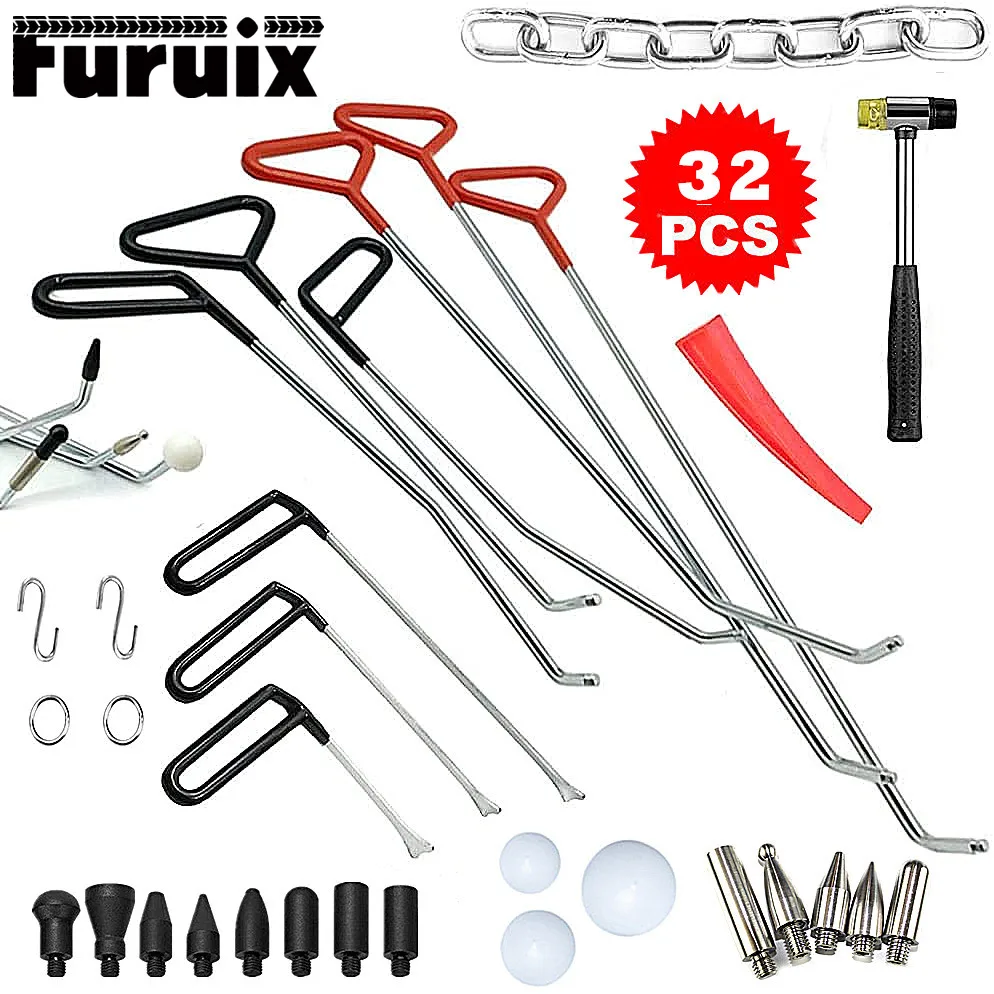 FURUIX наборы для удочки безпокрасочные Инструменты для удаления вмятин на кузове автомобиля, вытягиватель вмятин, PDR инструменты, нажимные крючки
