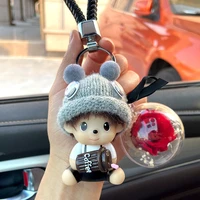 cartoon plush doll immortal flower pendant tassel keychain holder key chain car keyring phone bag hanging luxury jewelry gifts