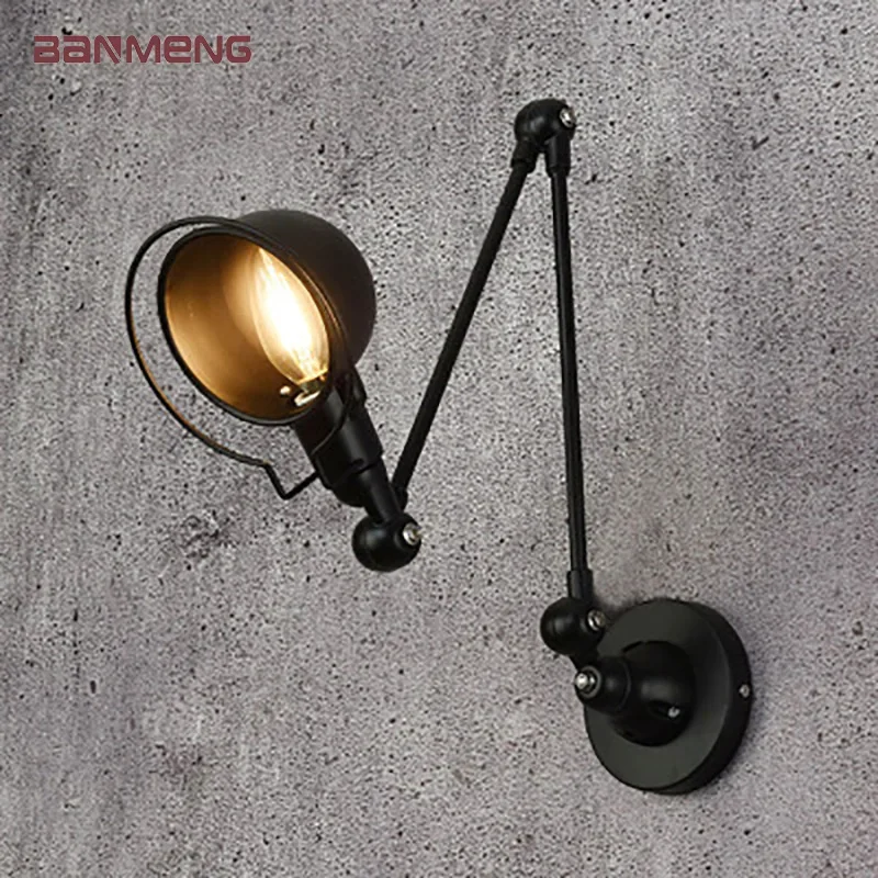 Американский ретро черный светодиодный настенный светильник регулируемый для