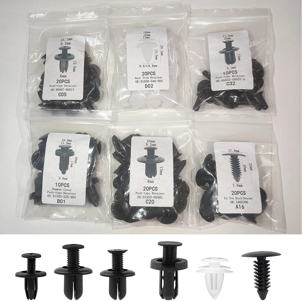 

100pcs car Body Trim Panel Retainer Fastener Kit Mixed Rivet for Land Rover A9 Range Rover Sport Evoque Freelander 2 Jaguar XE X