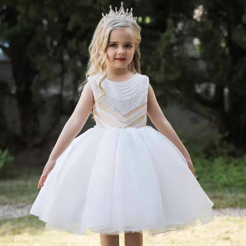

Летнее Сетчатое платье-пачка без рукавов для девочек, Модное детское платье принцессы с жемчугом, детская одежда для дня рождения, свадебные платья