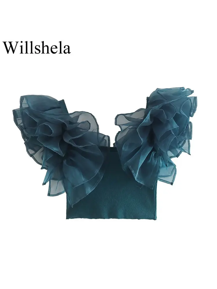 

Willshela женский модный однотонный Вязаный топ на бретелях с жесткой пряжи в стиле пэчворк, винтажный женский укороченный топ с квадратным вор...