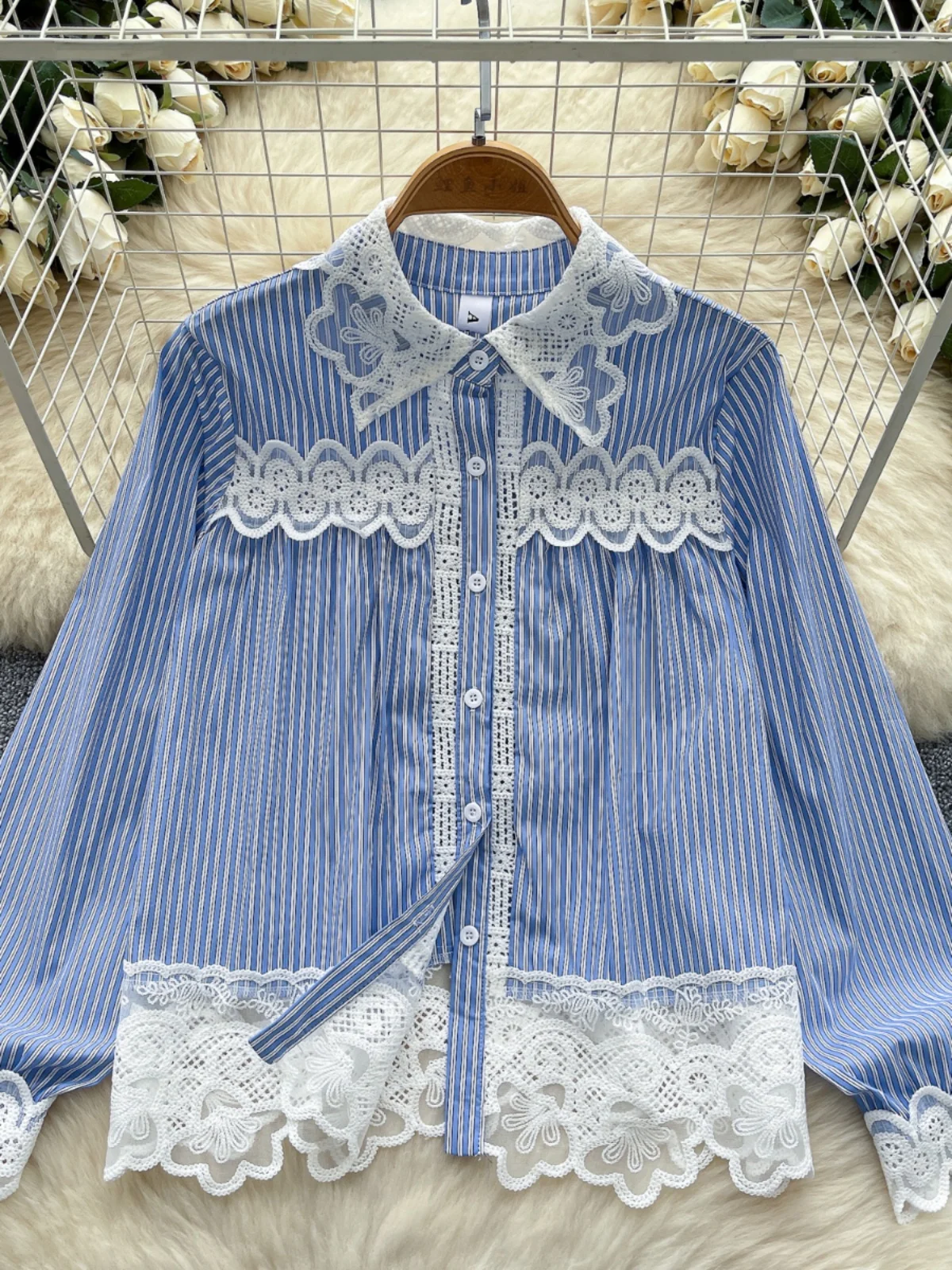 Французские шикарные женские топы и блузки в полоску кружевные лоскутные Blusa