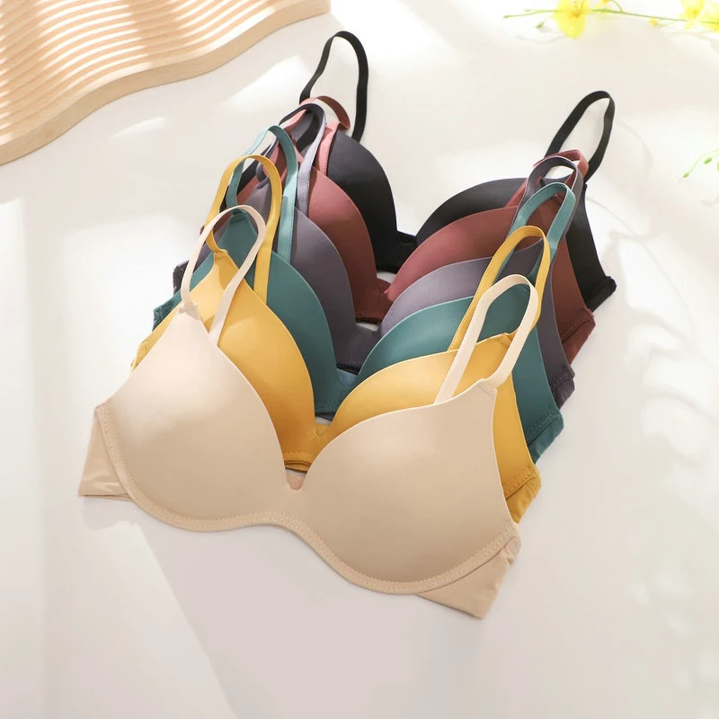

Women Simple Solid Color Glossy Bra No Steel Ring Shoulder Strap Adjustable Gather Bra Seamless Comfortable Breathable Underwear