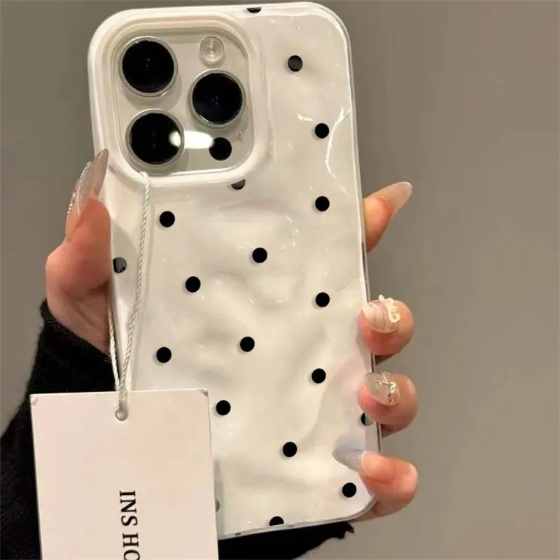 Фото Черный, белый, синий чехол в горошек для iPhone 11, 13, 12, 14, 15, 16, 17 Pro Max Plus Air, простой, милый, противоударный, мягкий чехол Funda №3