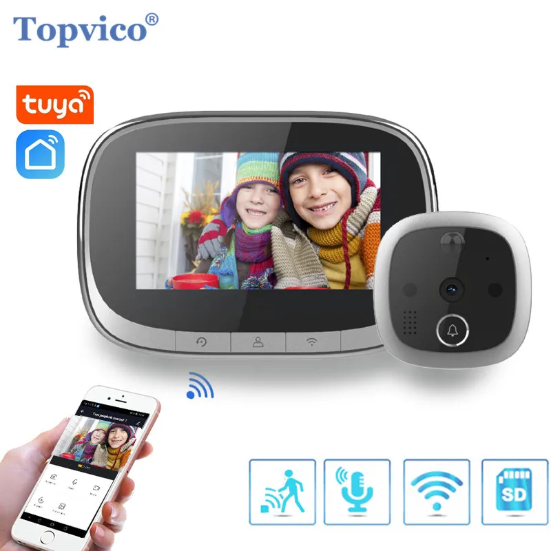 

Видеодомофон Topvico Tuya с дверным звонком, Wi-Fi, 4,3 дюйма