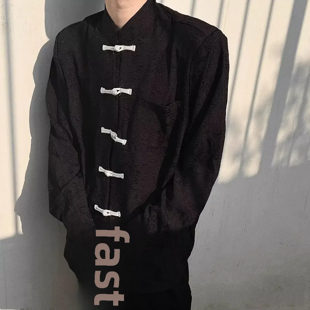 Мужская рубашка-рубашка в традиционном китайском стиле с воротником-стойкой и