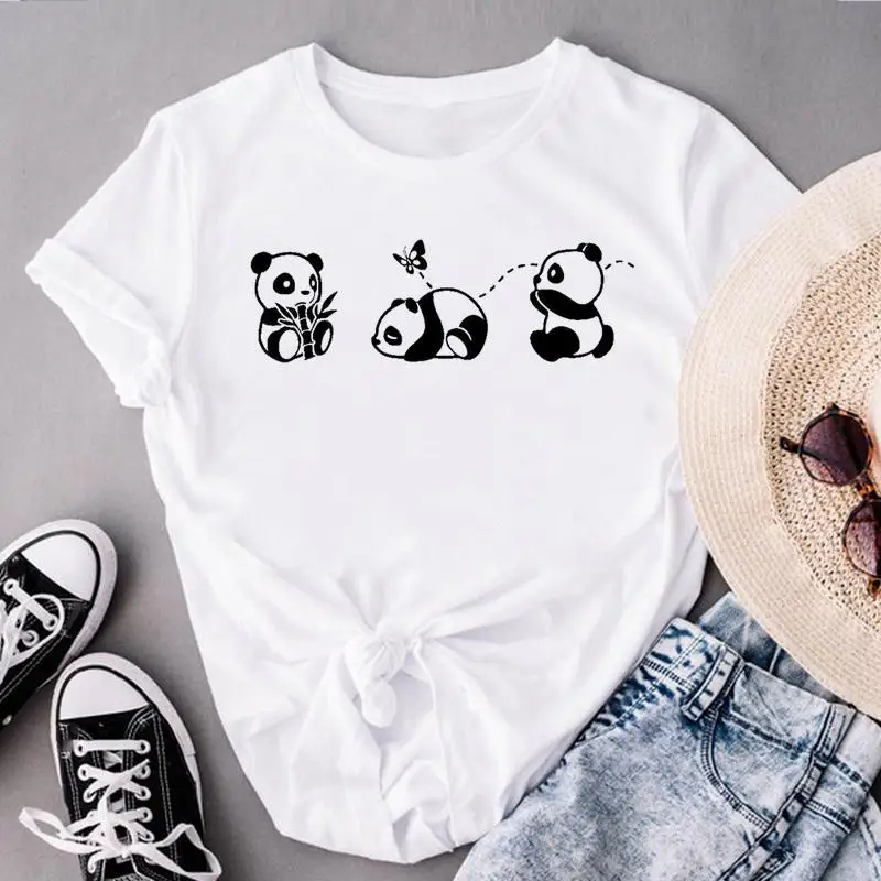 

Women Panda Love Animal Lovely Short Sleeve Clothes Print Tops Fashion Lady Tees Female O-neck Summer Tshirt Graphic T-Shirt