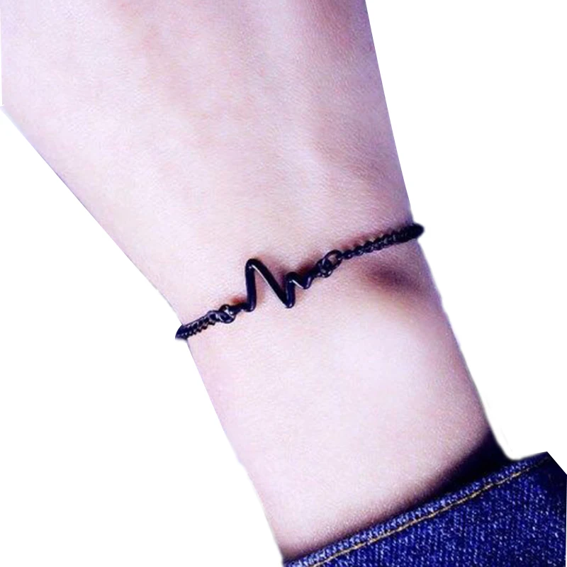 Модный милый браслет в Корейском стиле с ЭКГ простой однотонный металлический