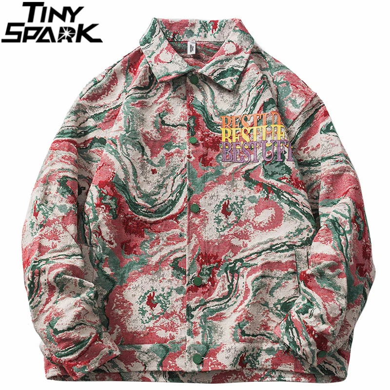 

Hip Hop Streetwear Jacket Coat 2022 Men Tie Dye Letter Jacket Coat Harajuku Cotton Casual Jacket Spring Outwear Jacket Coat