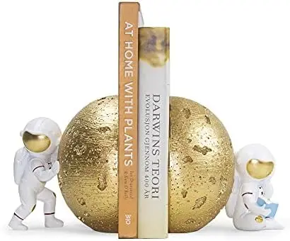 

Heavy Duty Book End Decorative Bookends, Decor Book End for Shelves, Office Home Astronaut Moon Heavy Books Holder Gold, Idea Bo