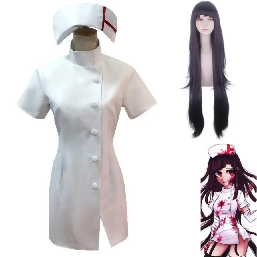 

Anime Game Danganronpa Goodbye Despair Mikan Tsumiki Cosplay Costume Wig White Nurse Uniform Woman Sexy Halloween Carnival Suit
