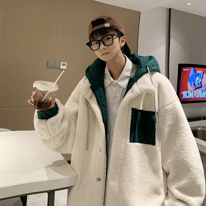 Winter Jacket Men Warm Fashion Thickened Lamb Wool Jacket Men Korean Loose Thick Hooded Short Coat Mens Parker Clothes M-2XL