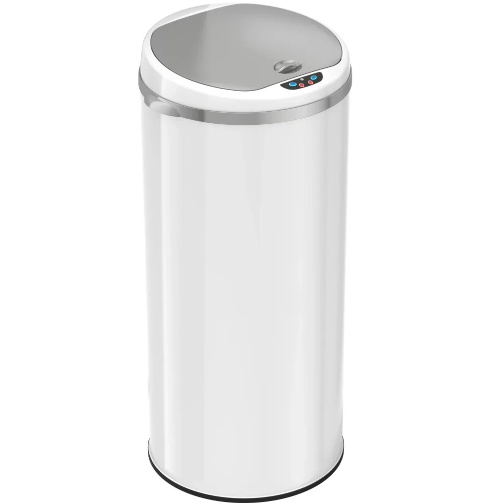 

Pearl White Bin With Deodorizing Feature For Home 13 Gallon Trash Basket Round Sensor Trash Can Dustbin Free Shipping Household