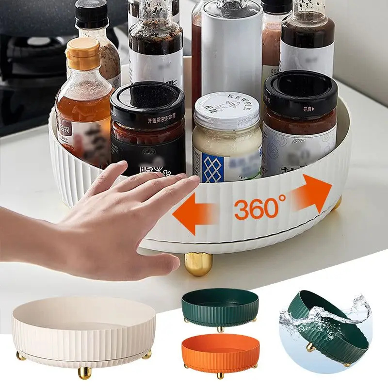 

NEW 360 Rotating Tray Kitchen Storage Containers for Spice Jar Snack Food Tray Bathroom Storage Box Non Slip Cosmetics Organizer