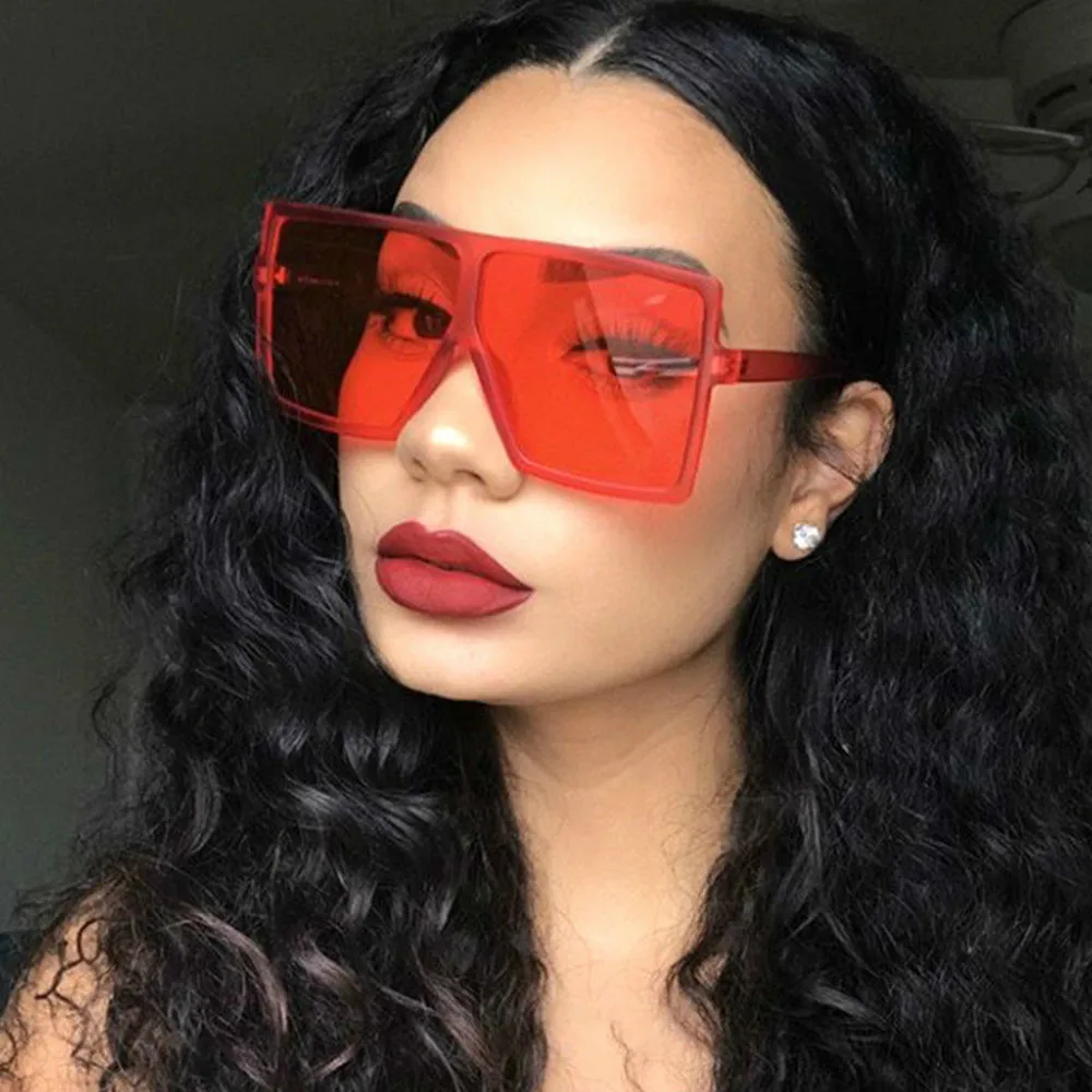 2022 Oversized Square Sunglasses Women New Luxury Brand Trendy Flat Top Red Blue Clear Lens Vintage 