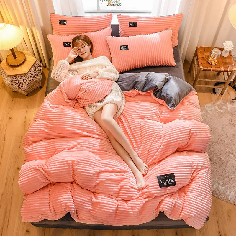

Solid Color Duvet Cover Winter Warm Quilt Cover Pillowcase Double Bed Double Bed Queen Quilt Cover Home Bedding