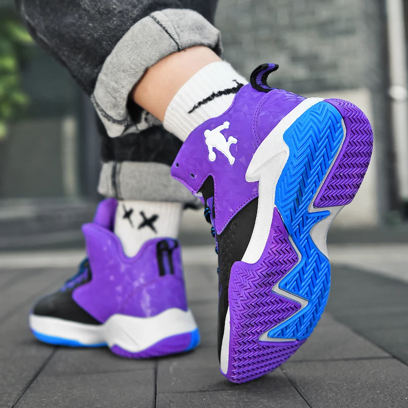 High Top Kids Basketball Shoes Boys Sneakers Non-slip Child Athletic Trainer Basket Shoes Outdoor Leather Children Sport Shoes