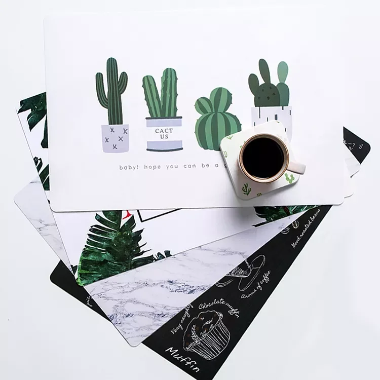

NEW2022 45*30cm Table Mats Green Leaves Pattern PP Resistant Pad Insulation Dining Table Mat Bowls Coasters Kitchen Accessories