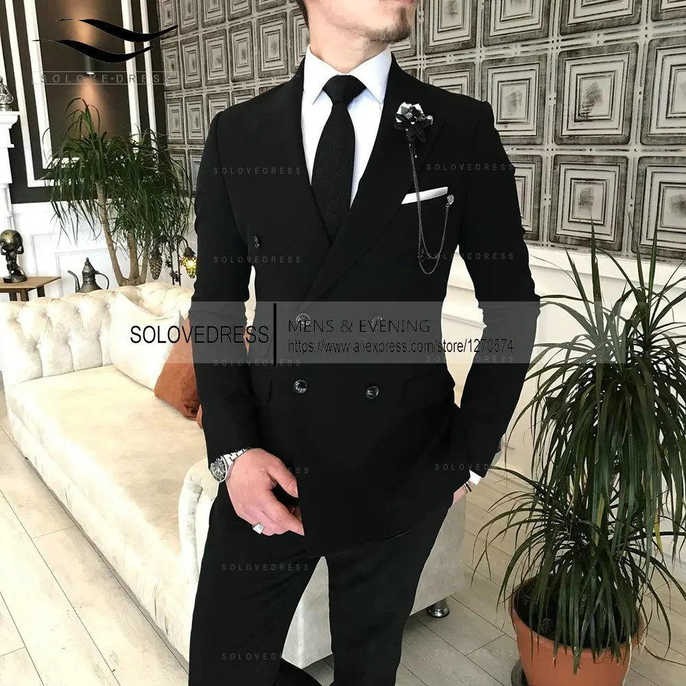 Men's Business Suits 2 Pieces Double Breasted Regular Fit Notch Lapel Plaid Wool Prom Tuxedos For Wedding/Daily  (Blazer+Pants)