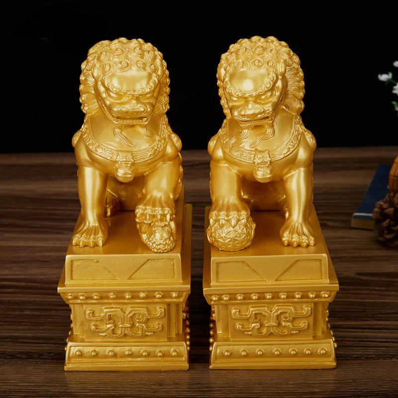 

2pcs Chinese Style Lucky Lion Statue Resin Mighty Lion Evil Spirits Crafts Home Office Retro Decorative Statue