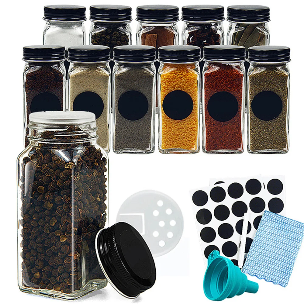 

12 шт., прозрачные стеклянные флаконы для специй, с этикетками