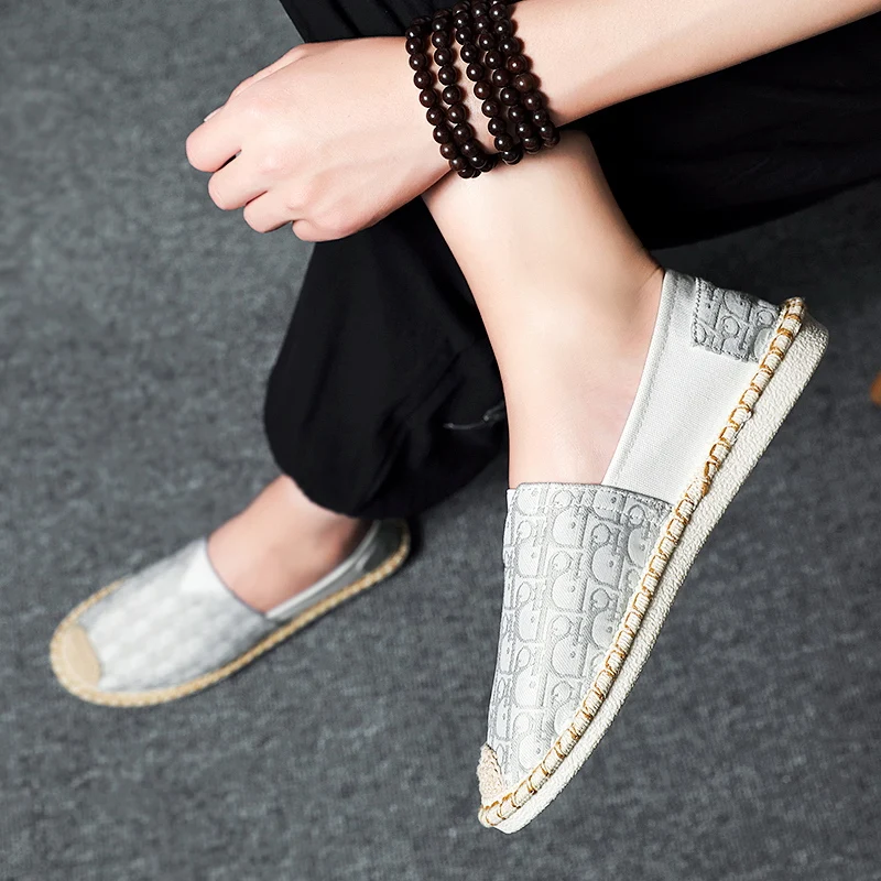 Breathable Linen Sports Casual Men's Shoes Comfortable Soft Outsole Summer Casual Flat Bottom Fisherman Driving Shoes Walking