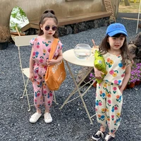 summer girls set vest ninth pants loose flower suit children kid korean clothes camisetas sin mangas conjunto infantil sudaderas