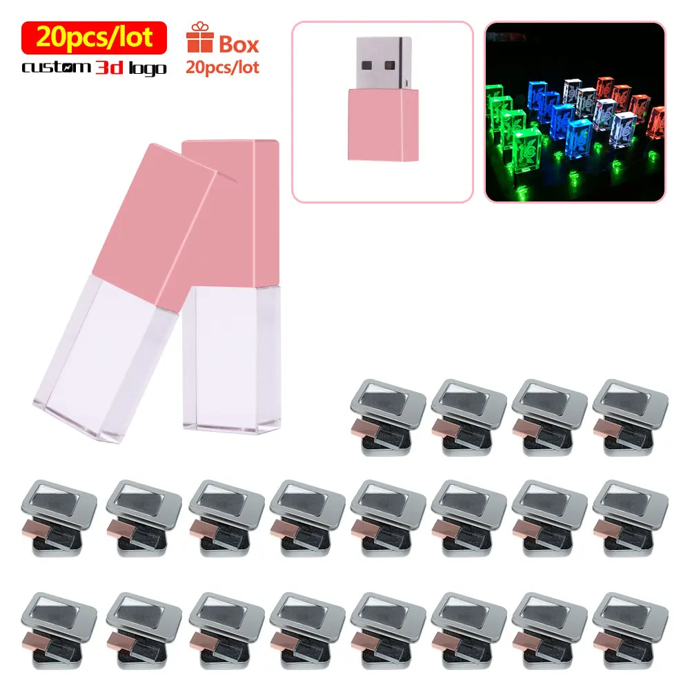

Crystal USB 2.0 4GB 8GB 16GB 32GB 64GB 128GB Wedding Gifts Flash Drive 20pcs Free Logo Pen Drives 100% Real Capacity