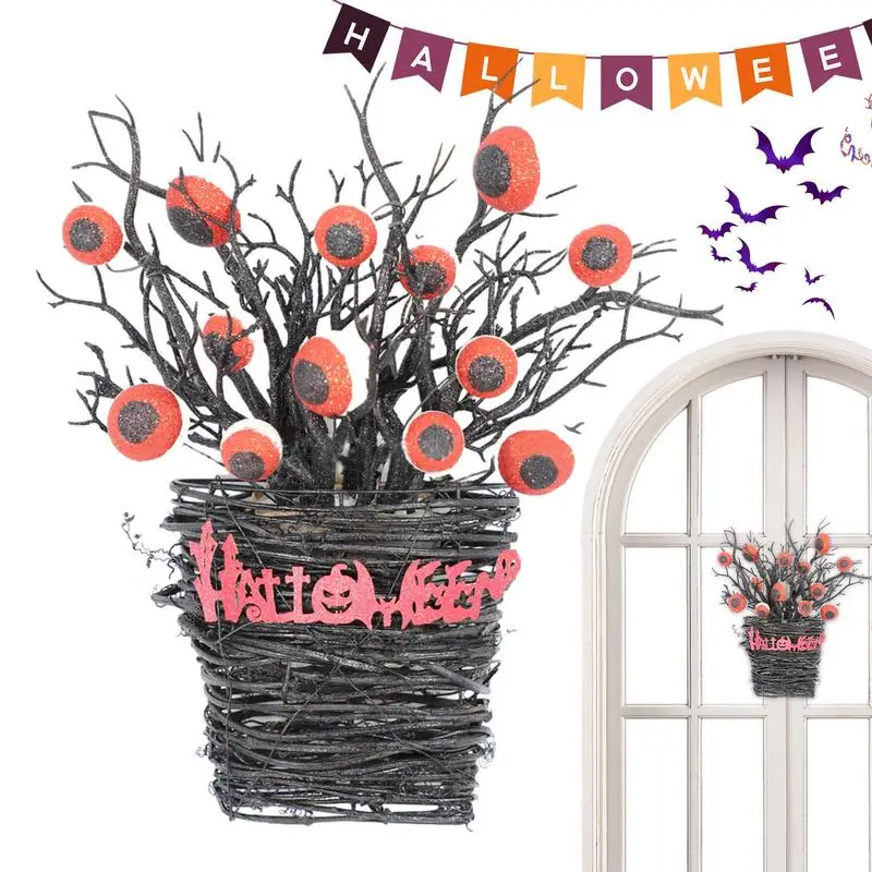 

2023 Halloween Eyeball Wreaths Spooky Halloween Decoration Dead Branches Wreath Light Up Eyeball Flower Scary Festival Pendant