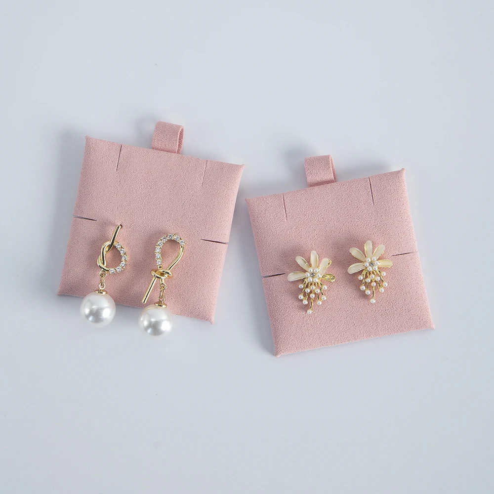 

100pcs Square Microfiber Cardboard Earring Necklace Display Cards Pink Jewelry Hanging Tags for Earring Ear Studs Selling Packag